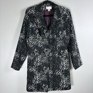 Gantos Women's 10 Black Gray Animal Print 3/4‎ Length Lined 4 Button Jacket